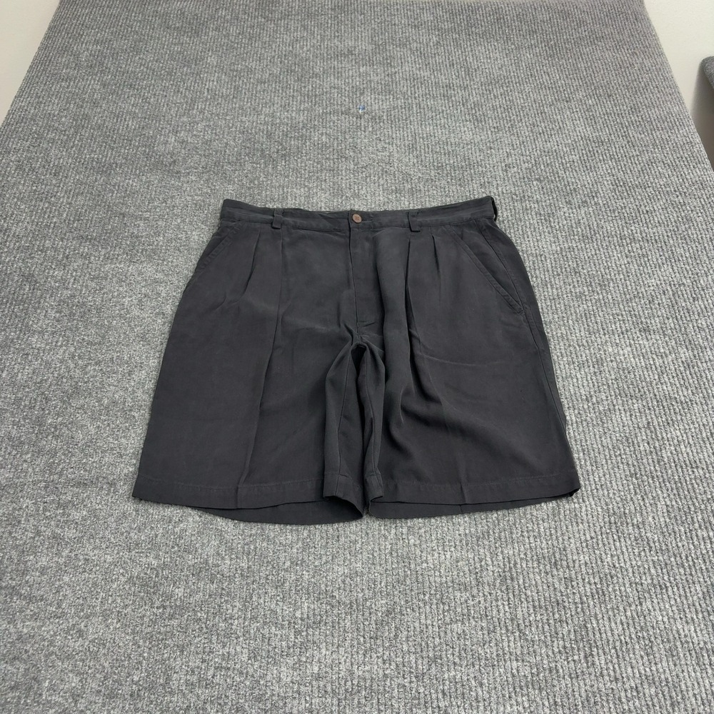 Tommy Bahama Shorts Mens 33 Black Silk Pleated Casual Tropical Summer Luxury